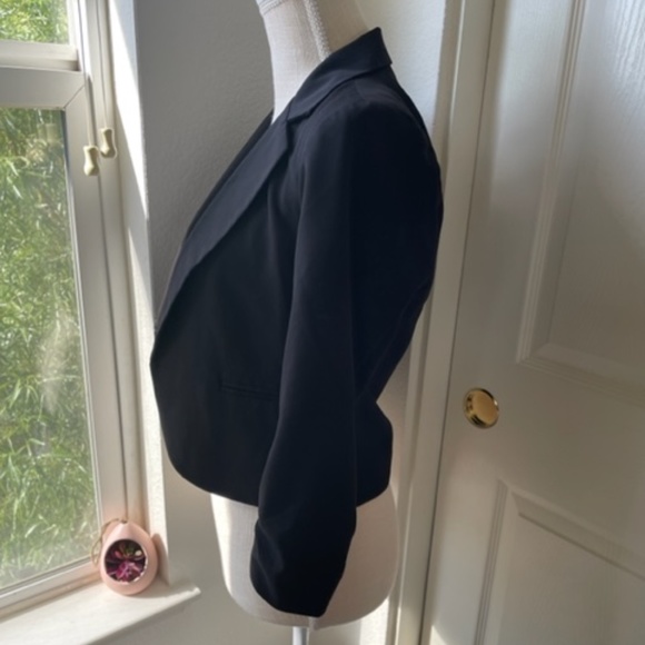 My Bajee Collection By Be Cool | Black Satin Lined Ruched Sleeve Blazer Jacket - Picture 7 of 10